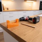 Zestaw dystansów EXOMOLD 2 mm na blacie obok wkrętarki
