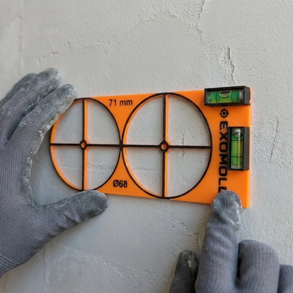 Szablon do puszek elektrycznych Ø68 mm, rozstaw 71 mm – poczwórny, 4 puszki - zdjęcie 19