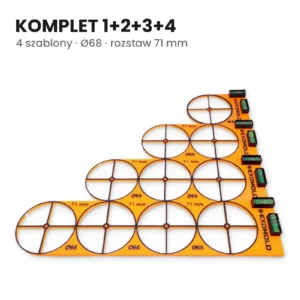 Komplet szablonów do puszek elektrycznych Ø68 mm z poziomicą – 1, 2, 3 i 4 puszki